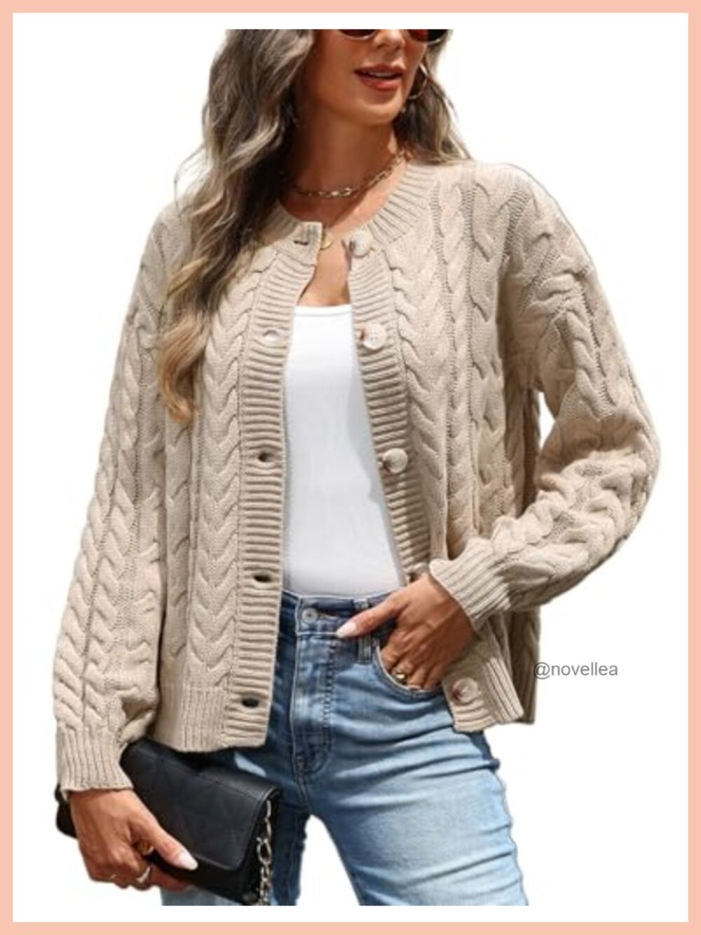 Cable Knit Button Down Cardigan Sweater Long Sleeve Open Front